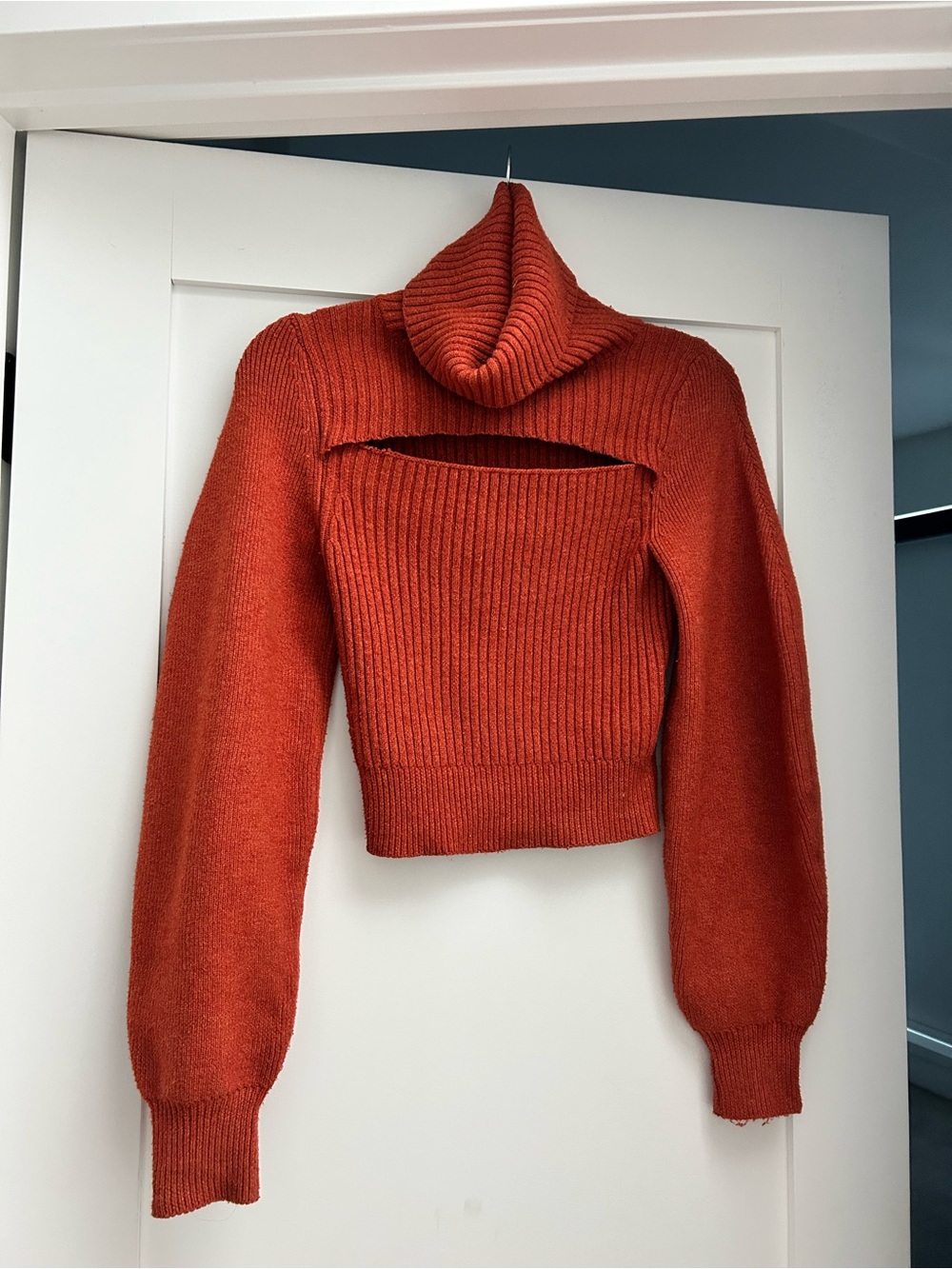 Free People Burnt Orange Cutout Turtleneck Sweater